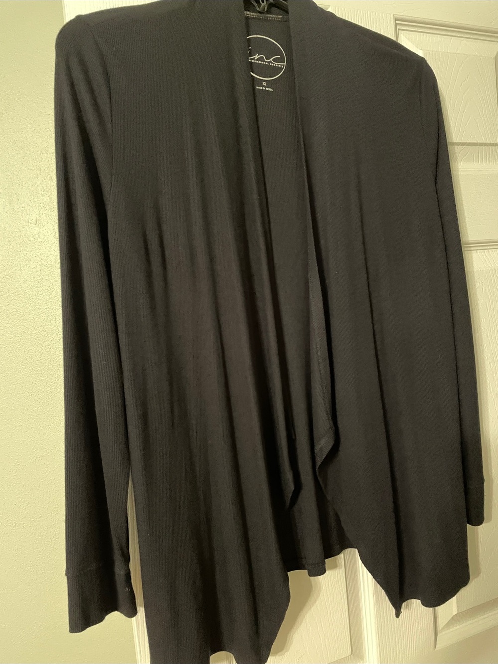 INC Black International Concepts Black Draped Open Front Blazer-Style Cardigan